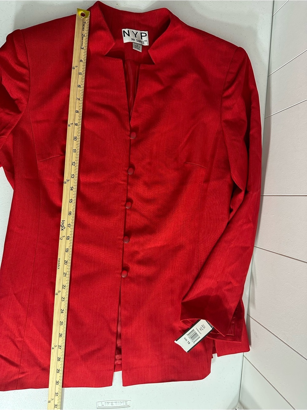 NEW NYP Suits Size 18 Women’s Red Lined Blazer And Skirt Suit Set Button Up - Picture 15 of 16
